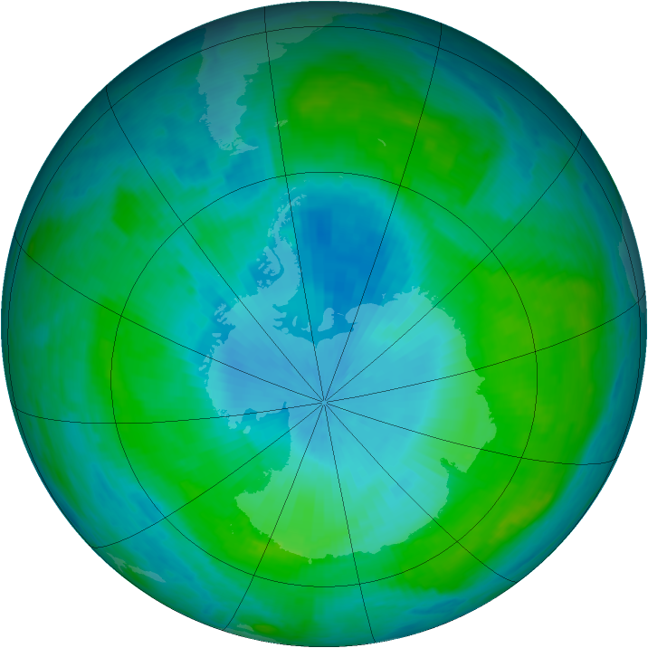 Antarctic ozone map for 06 February 1988